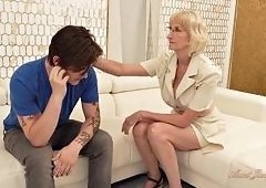 Busty Blonde GILF Morgan Shipley Gives Attentive Blowjob to Young Client