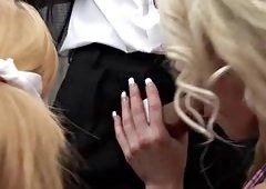 Big Tits and Big Butt Blonde Classmates Take a Hardcore Threesome Pounding from Teacher Using Condoms