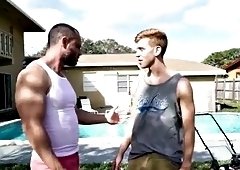 Handsome daddy gets creampied by stepson in the backyard