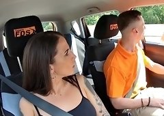 Excellent inked driving trainee got face fucked before pussy fucking