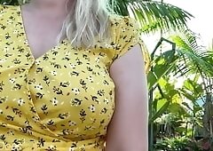 Wifey heads out in a cute summer dress braless and looks amazing with her blonde hair.