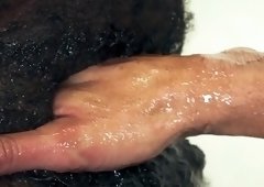 Hairy asshole Black hunk assfisted by BF