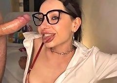 Lesbian Deepthroat in Glasses