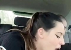 Busty slut get load of cum on ass after riding cock in car l