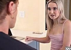 Slim Blonde Thea Summers Takes A Call Then Drops To Her Knees For Standing Doggy On The Counter