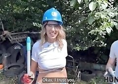 Blonde With Massive Tits Deep-Throats Hunter Then Humiliates His Boyfriend