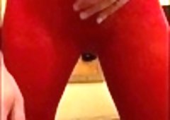 Masturbation in pantyhose with a condom in a hotel room