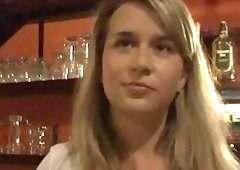 Barmaid takes hard cum cannon in the kitchen
