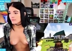 Naughty gamer girl showing off lovely tits on webcam