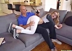 Big-Butt Blonde Coed Deep Throats Seans Huge Cock