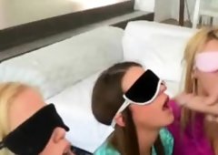 Blindfolded girls adore hard tool in mouth
